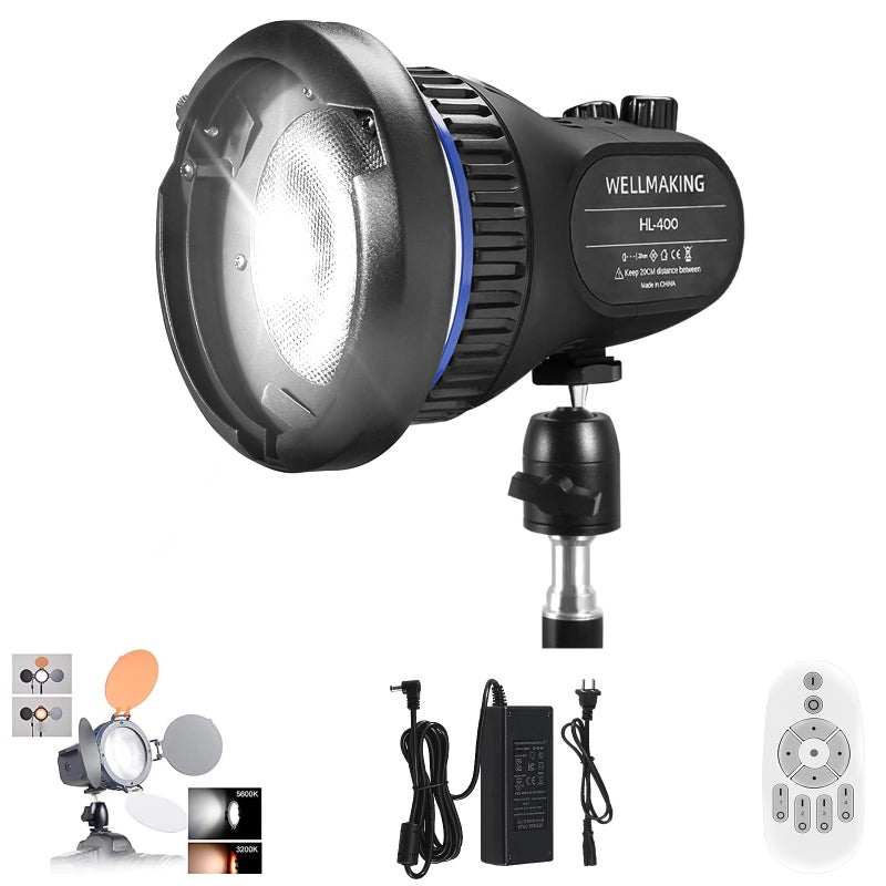WellMaking 40w AC/DC 5600K Daylight Balanced CRI97+ LCD Screen Portable Continuous Light, Fresnel Lens, Barndoors, Bowens Mount, Dimmable and Quiet for Video Recording,Wedding,Outdoor Shooting - Image 1